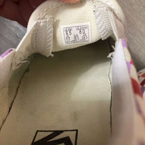 Vans Asher Canvas Slip On Sneakers Sz 8 White Rainbow Checkerboard - Picture 12 of 14